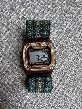 Freestyle Shark Watch with Teal and Brown Woven Strap, Rose Gold Crystal Bezel